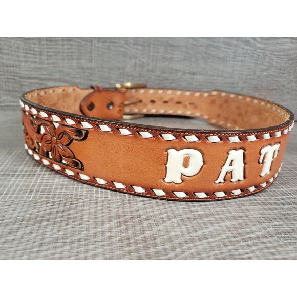 Vintage TONY LAMA Hand Tooled "PAT" LEATHER BELT - SIZE 28 - Made in USA - Picture 9 of 14